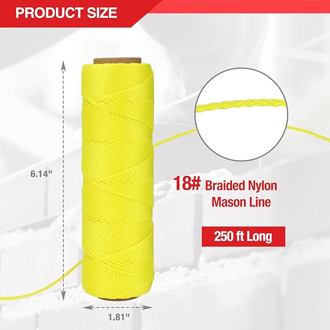 Goldblatt Mason Line, 250 Feet #18 Braided Nylon String, Perfect for Gardening or Masonry Tools