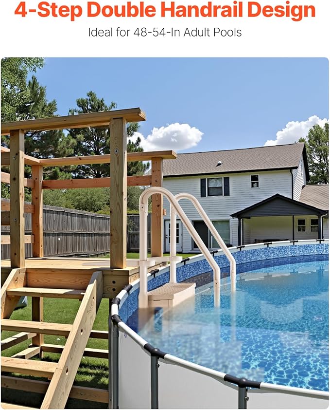VEVOR Swimming Pool Ladder, 4-Step Double Handrails Stairs with Non-Slip Heavy Duty Steps, Max Load Capacity 400 lbs, for 48-54 in Inground & Above-Ground Pools of Any Decking Surface, Taupe