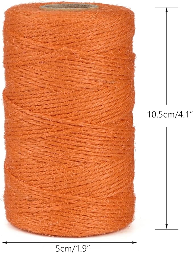 jijAcraft Jute Twine String 328 Feet, 2mm Colored Natural Twine for Gift Wrapping, 3-Ply Hemp Orange Twine for Climbing Plant, Garden Craft, DIY Christmas Handmade Arts, Gift Decoration Twine