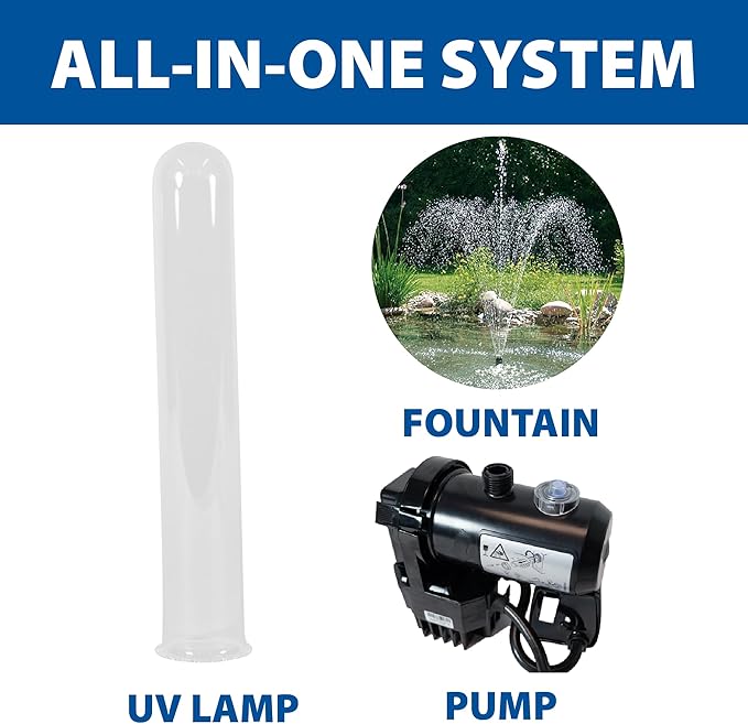 The Pond Guy ClearSolution Submersible Filter, Pump & Ultraviolet System for Outdoor Water Garden with Fountain Attachments & Diverter Valve, 700