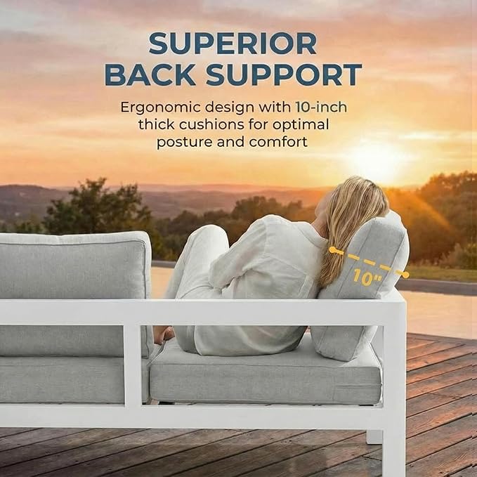 Solaste Aluminum Patio Furniture Set for All Weather, Oversized Metal Outdoor Furniture Set with 27.5" Deep Seat and 3.2" Wide Armrest, Outdoor Patio Conversation Sets with 10" Back Cushion, White