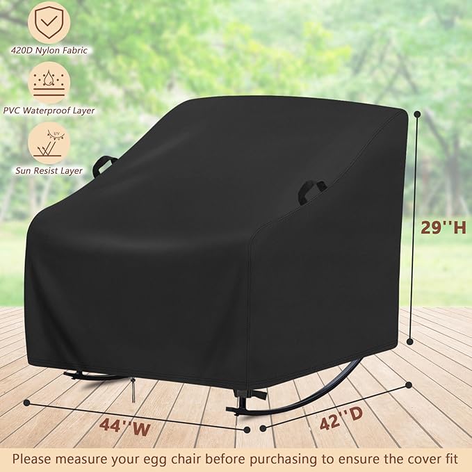 Patio Rocking Chair Cover,Waterproof Covers for Oversized Papasan Chairs,Heavy Duty Shield for Indoor Outdoor Large Egg Rocking-Chairs,Comfy Recliner Glider Covery(2-Pcs,41x45x30in)
