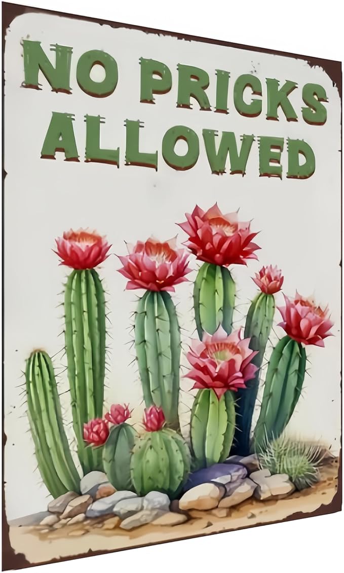 Funny Cactus Tin Sign – Vintage Succulent Wall Decor for Home, Kitchen, Garden or Greenhouse, Retro Metal Plaque for Plant Lovers, 8x12 Inch