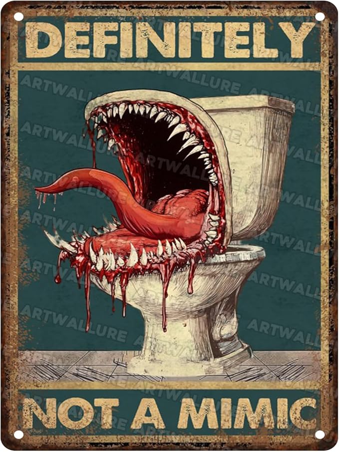 Vintage Tin Sign Definitely Not A Mimic Poster Bathroom Posters Tabletop Dragons Dice Games Home Decor For Bathroom 12x16inch
