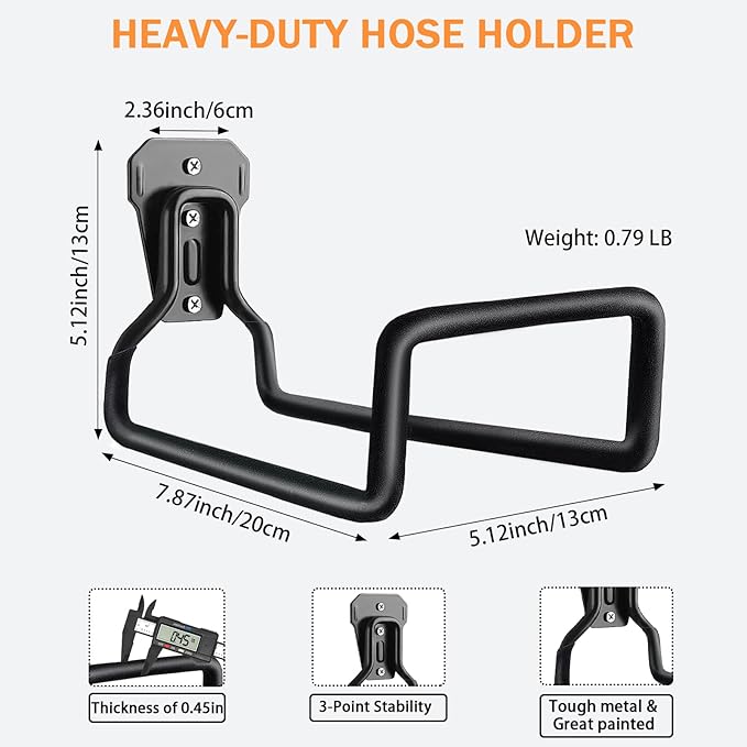 Garden Hose Holder, Wall Mount Hose Hanger Heavy Duty Organizer for Water Hoses Metal Hook Wall Mounted Rack for Hoses Storage, 1 Pack