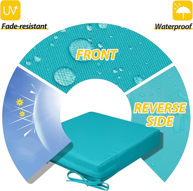 AAAAAcessories Outdoor Seat Cushions for Chairs, Waterproof, Fade-Resistant, 17" x 16" x 2", Patio Furniture Replacement Cushions, Set of 2, Turquoise Blue