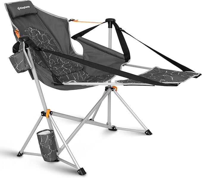 KingCamp Hammock Chair with Footrest, Swinging Portable Folding Camping Chairs for Adults MAX 400lbs Heavy Duty Foldable Oversized Rocker with Cup Holder Pillow for Outdoor Beach Patio Sport Lawn