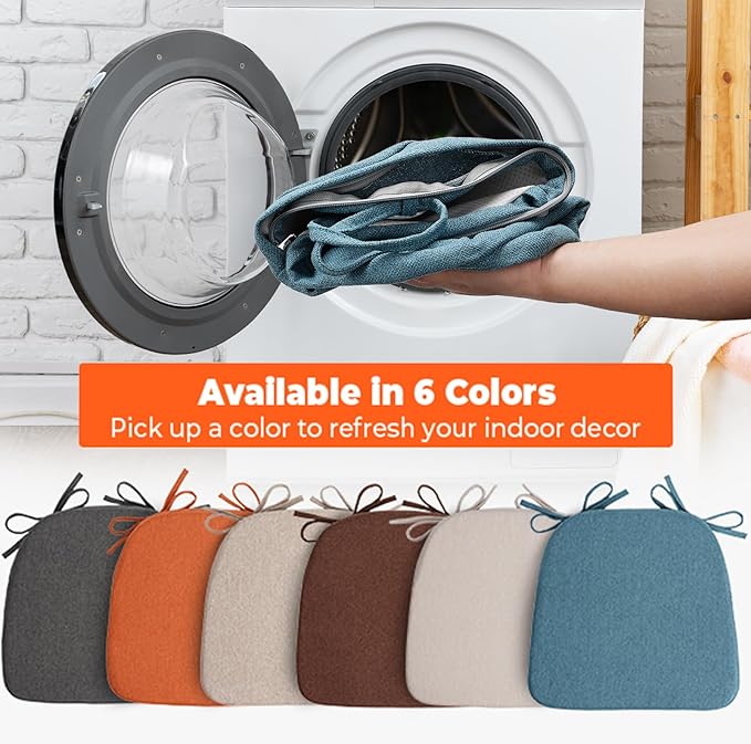 Chair Cushions for Dining Chairs, D-Shaped Seat Cushions with Removable Washable Cover and Ties, Chair Pads for Kitchen, Indoor Dining Room, Patio Chairs, 17'' x 16'', Set of 4, Blue
