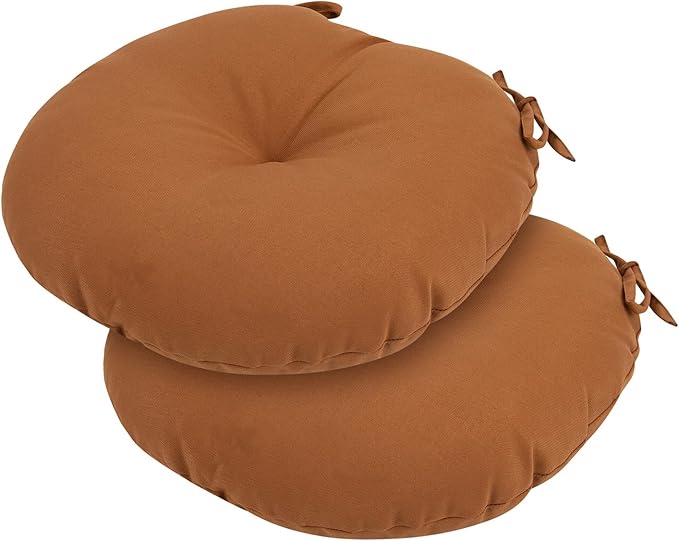 Bistro Chair Cushions 15 inch,Set of 2,Tufted Round Chair Cushions with Ties,15"x15"x4",Water Resistant Round Seat Cushion for Barstool Chairs,Patio Garden Kitchen Outdoor Furniture(Caramel Orange)