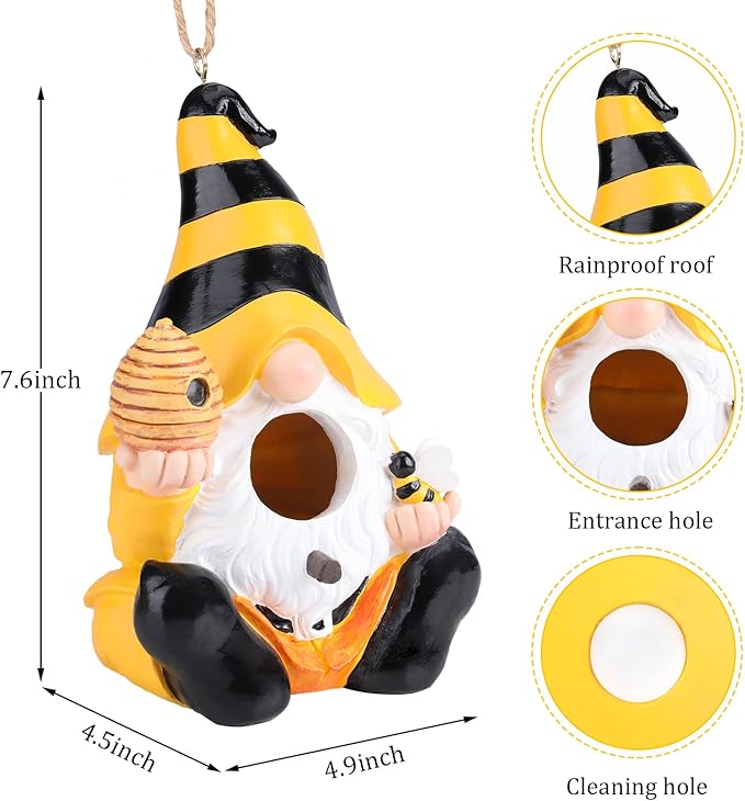 Yinns Resin Bird House, Birdhouses for Outdoors, Decorative Bird Houses, Hanging Funny Gnomes Birdhouse for Outside Garden Decor