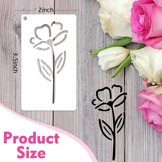 50 PCS Flower Stencils for Crafts Reusable Flower Stencils for Painting on Wood Rocks Canvas Fabric Glass Pottery 3.5 x 2 Inch