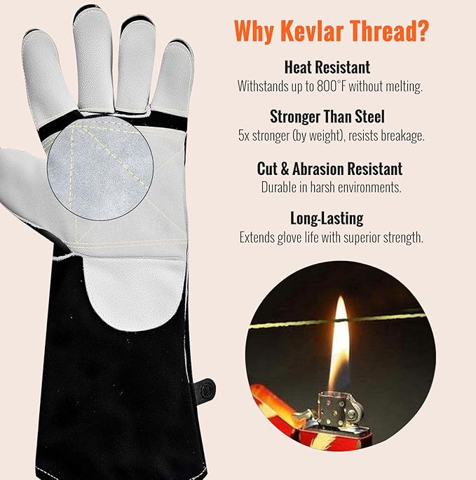 JKSafety Welding Gloves for Men,932°F Heat Resistant Gloves Mitts for Welders,Stick,Tig,Mig,Forge,Oven,Fireplace,Furnace