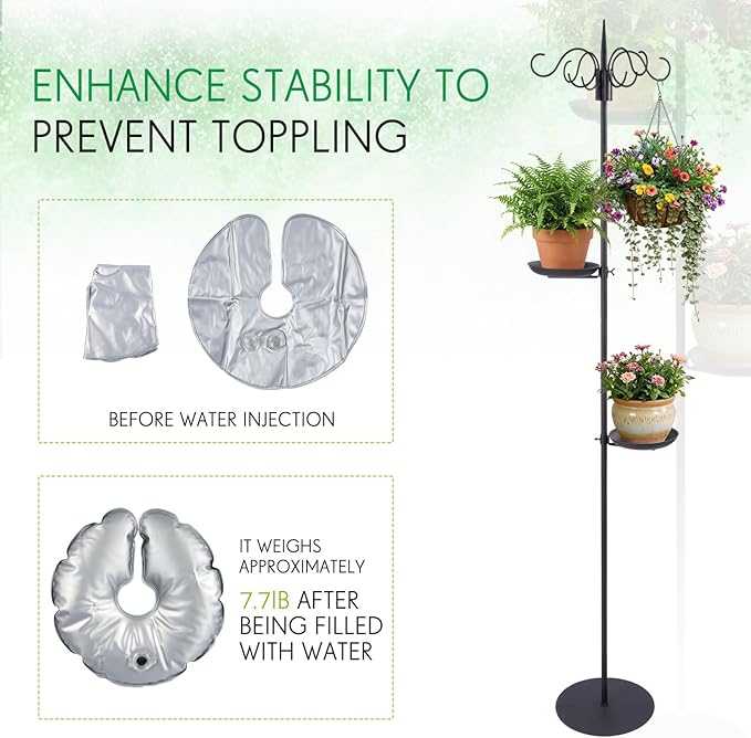 1 Set 75.9" Shepherd's Hook Stand for Bird Feeder, Hanging Plant, Wind Chime, Waterproof Metal & Adjustable Standing Pole Holder for Indoor Outdoor, with 2 Rack & Weight Bag (4 Hooks)