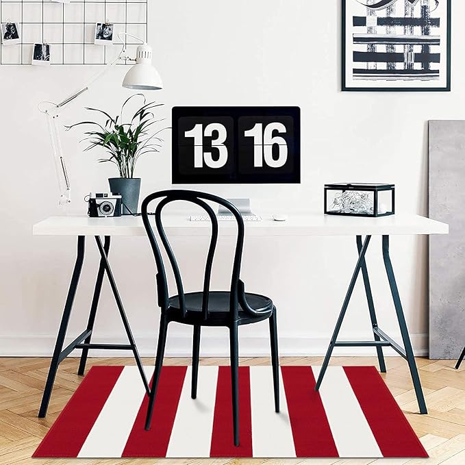 KOZYFLY Red and White Striped Outdoor Rug 24x36 Inches Front Door Rug Hand Woven Christmas Area Rug Washable Doormats Entrance Mat for Front Porch Kitchen Entryway Bedside