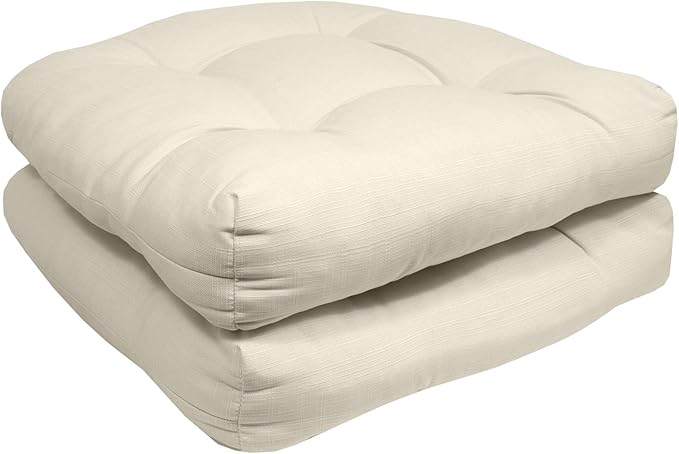 Sweet Home Collection Patio Cushions Outdoor Chair Pads Premium Comfortable Thick Fiber Fill Tufted 19" x 19" x 5" Seat Cover, 2 Pack, Cream