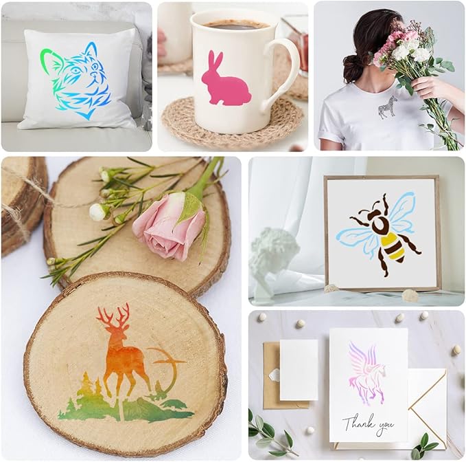50 PCS Animal Painting Stencils Reusable Animal Stencils for Painting on Wood Rocks Canvas Fabric Glass Pottery 4x4 Inch