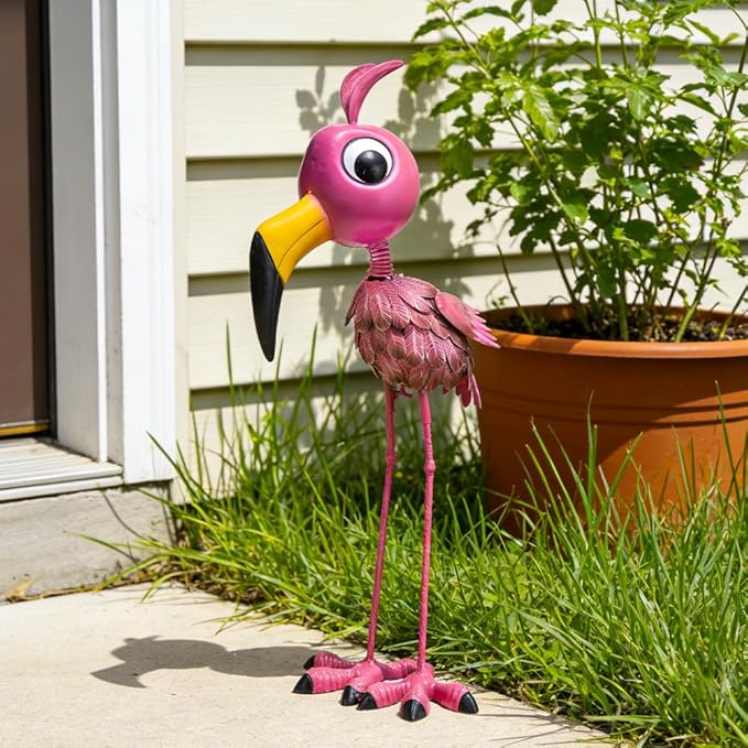 Metal Flamingo Statue Outdoor Garden Decor - Funny Flamingo Sculpture for Lawn, Backyard,Yard Art Gift- Unique Flamingo Figurine for Birthday, Housewarming, Christmas