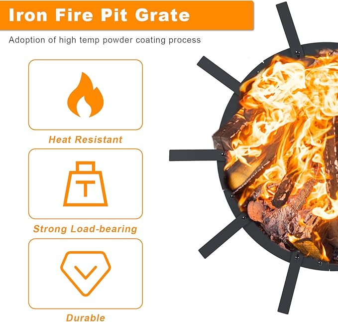 Aoodor Adjustable Round Smoke-Free Fire Pit, Fit 28-36 Inch Fire Rings, Heavy Duty Burning Log Grate for Outdoor Campfire, Hearth Wood Stove and Outdoor Camping, Black