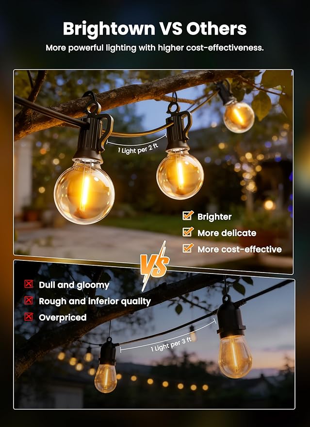 Brightown 108FT 52 LED Solar String Lights Outdoor with Remote & USB Port, Shatterproof Bulbs, Dimmable & Timable, 3 Light Modes, Patio Lights Solar Powered for Camping Backyard Garden Decor