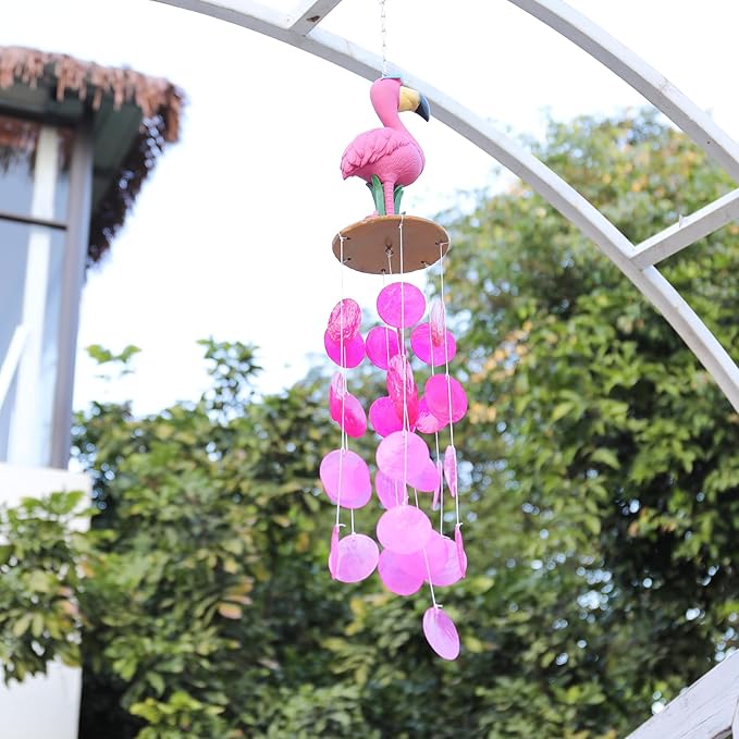 MUMTOP Wind Chimes for Outside, Flamingo Wind Chime, Tropical Pink Capiz Shell Windchimes for Patio, Outdoor,Garden,Yard,Coastal,Window,Home Decor or Gifts for Women