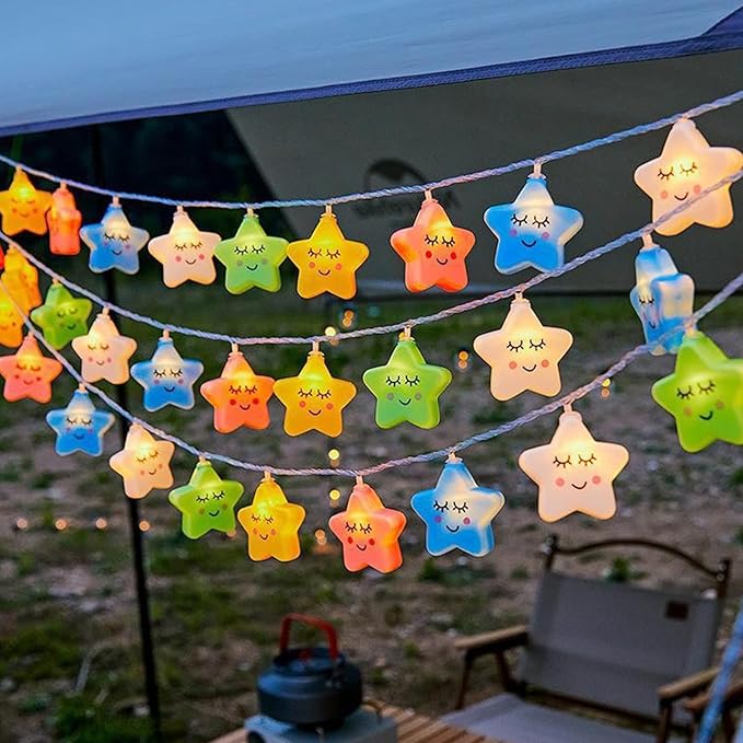 Star Cloud Rainbow Fairy Lights 9.8FT 20 LED Lights ，Warm White Fairy String Lights for Holiday Party Bedroom Wedding Garden Decoration (Colored Stars, 9.8FT)