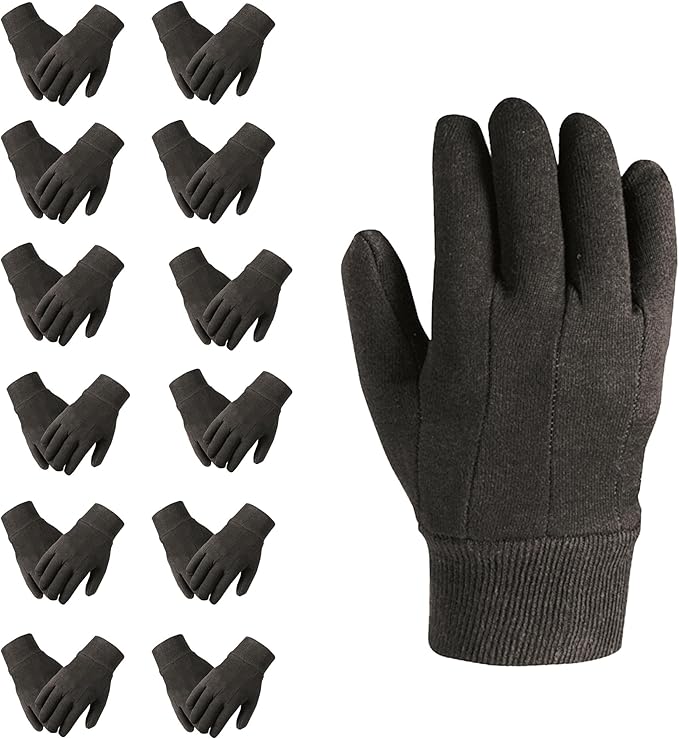 Brown Jersey Gloves – Large, US Clute Pattern with Knit Wrist Cuff, Jersey Gloves for Men (2 Pairs and 12 Pairs)