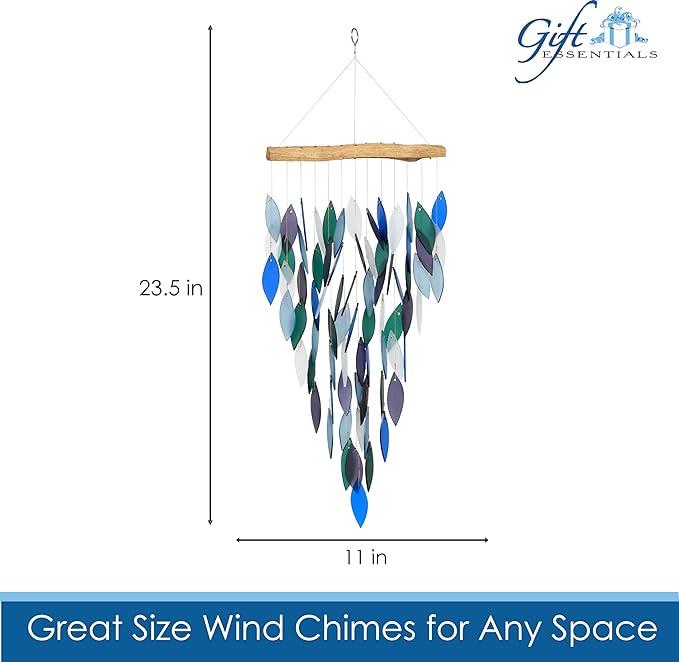 Blue Handworks Deluxe Pacific Waterfall Glass & Driftwood Chime, Sandblasted Glass and Found Wood Handcrafted Wind Chime