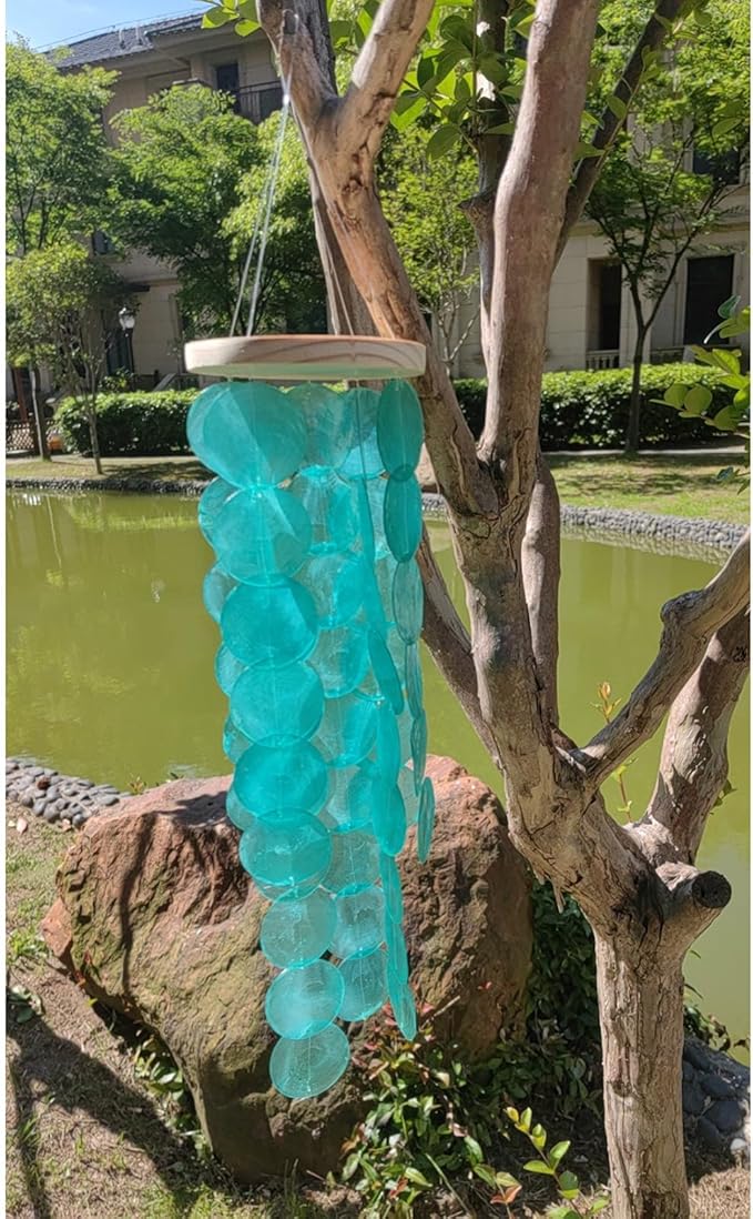 Handmade Colored Capiz Shells Windchimes Coastal Type Decoration for Indoor and Outdoor Use Garden Decoration