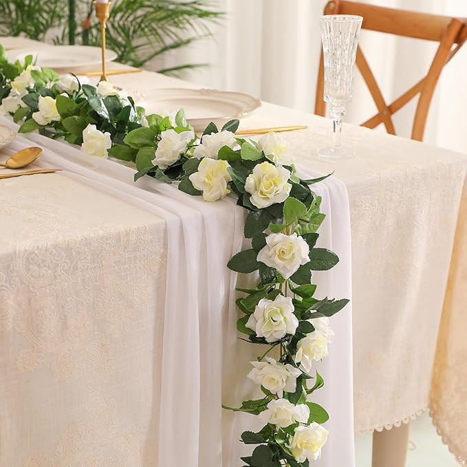 JUSTOYOU 2 Pack (15.8FT) Fake Rose Garland, Artificial Rose Vines Flowers Hanging Silk Rose Vine Wedding Home Backdrop Party Arch Arrangement Decoration