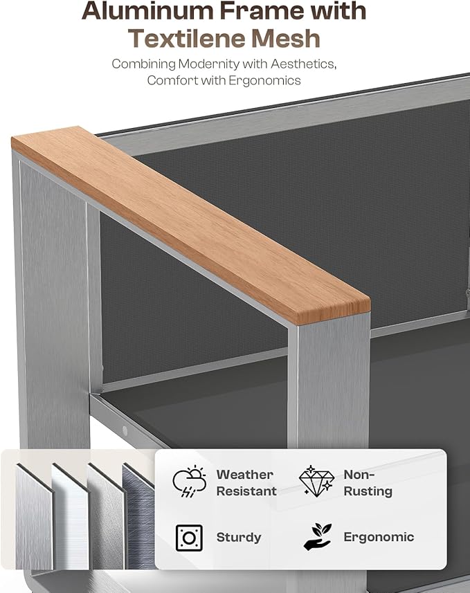 Aluminum Outdoor Patio Furniture, 1 Piece 3-Seat Sofa, All-Weather Metal Modern Outside Sofa for Deck, Porch (LightGray)