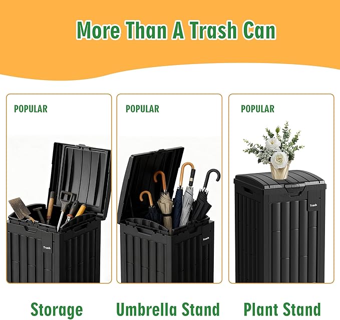 Outdoor Trash Can, 30 Gallon Garbage Can with Tiered Lid and Drip Tray, Waterproof Resin Waste Bin for Patio, Garden, Backyard, Deck, Black