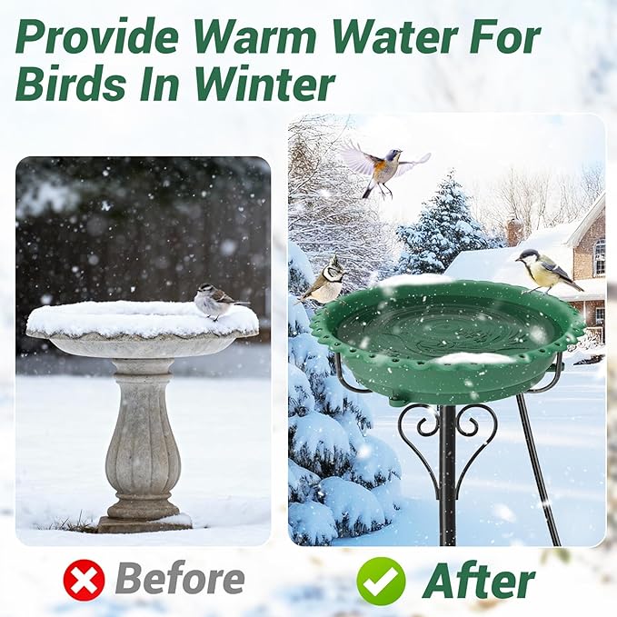Heated Bird Bath for Outside Winter, Powerful 100W Thermostat Control Water Heated BirdBaths Bowl for Outdoors with 5-Prong Metal Base Heated Bird Bath for Garden Patio Yard Lawn (Green)