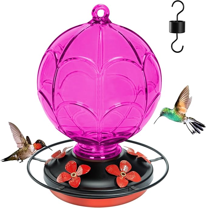 26 OZ Glass Hummingbird Feeder for Outdoors Hanging - Hand-Blown Hot Air Balloon Design - Leak-Proof & Ant Moat - Garden Decor Gift for Mom, Purple