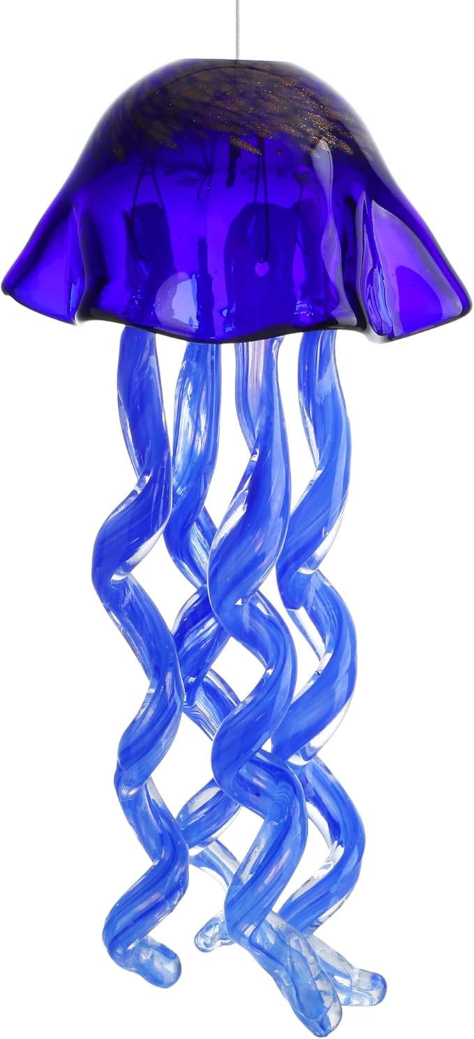 20Inch Art Blown Glass Jellyfish Wind Chime,Handmade Glass Jellyfish Hanging Sun Catcher Wind Chime,Wind Chimes for Outdoor,Animal Glass Blown Wind Chimes for Garden Yard Wedding Decor(Royal Blue)