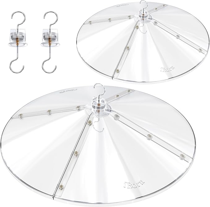 iBorn Baffles for Bird Feeders, 19.5” Oversized Bird Feeder Cover for Rain Guard, Squirrel Guard, Full Protection for Feeders for Outdoors, Polycarbonate(PC), Pack of 2, Transparent