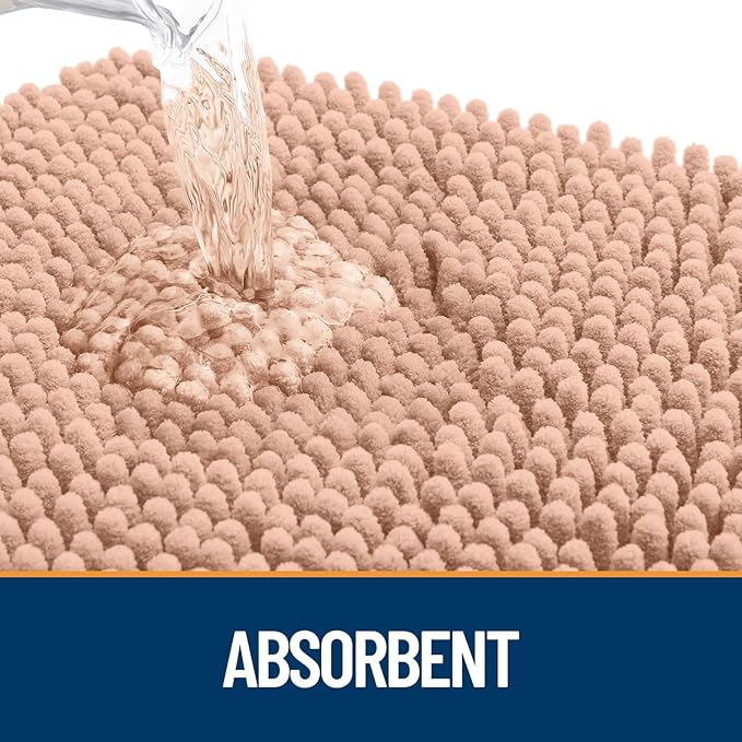 OLANLY Dog Door Mat for Muddy Paws 59x35, Absorbs Moisture and Dirt, Absorbent Non-Slip Washable Doormat, Quick Dry Chenille Mud Mat for Dogs, Entry Indoor Entryway Carpet for Inside Floor, Peach