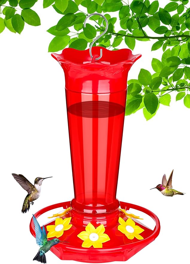 FEED GARDEN 10oz Plastic Hummingbird Feeders for Outdoors - 1 Pack Red, Ant & Bee Proof, 6 Feeding Ports, Easy Clean Red Nectar Feeders for Outside Hanging, Gifts for Christmas, Mom