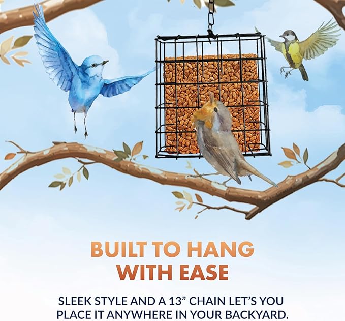 Newhouse Pet Single Cake Suet Basket Bird Feeder NHP-Suet-BLK, Small Hanging Bird Feeder for Outdoors, Suet Cake Holder for Jays, Woodpeckers, Chickadees, Wrens, and Other Birds