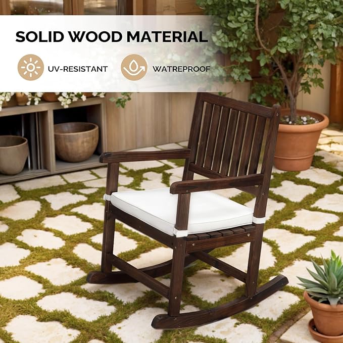VINGLI Oversized Rocking Chair, Wooden Rocking Chair with High Back, Outside Porch Rocking Chair for Patio, Yard, Garden, 550 LBS, Teak (Rustic, 1 PC)