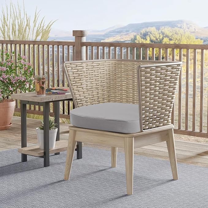 idee-home Outdoor Chair Cushions Set of 4, 17" x 17" x 3" Thick D-Shaped Patio Furniture Outdoor Seat Cushions Waterproof with Ties, Dining Pads