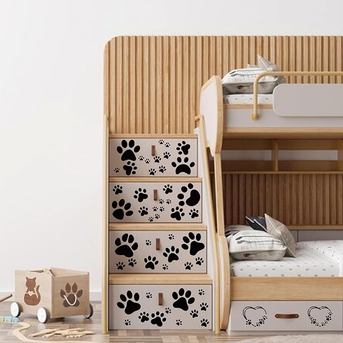 70pcs Small Paw Print Stencils for Painting on Wood Tiny Dog Cat Stencils and Patterns Animal Stencil Heart Template Paint Stencils on Art Craft Canvas Wall Fabric Rock(70 paw Print)