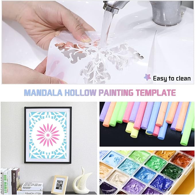 16 Pcs (6 x 6 Inch) Reusable Stencils, Mandala Stencils for Painting DIY Art Scrapbook Fabric Furniture on Wood Floor Wall Tile Easter Decor