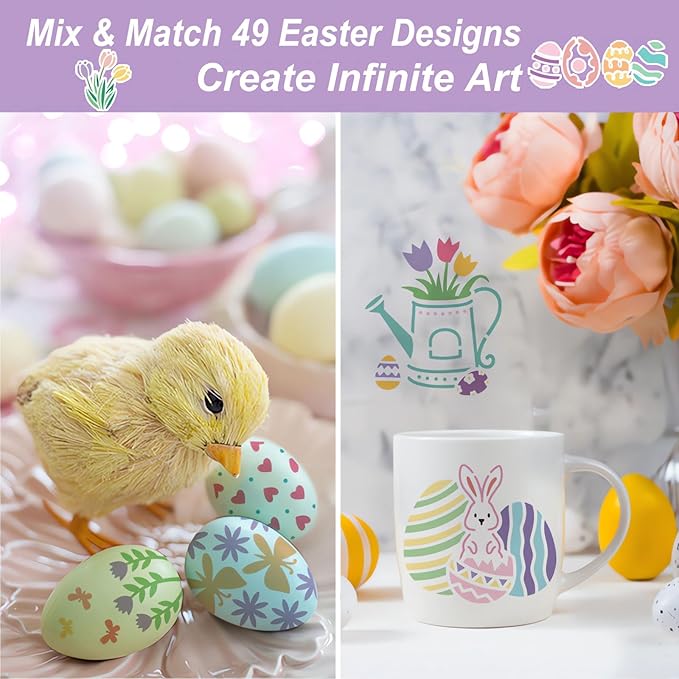 Easter Stencils for Painting - 49PCS Bunny & Egg Patterns, Small Stencils for Crafts & Home Decor