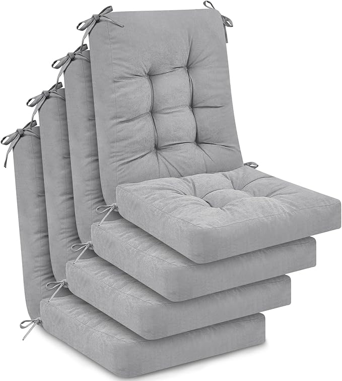 Juexica 4 Sets Outdoor Patio Chair Cushions Seat High Back Tufted Pillow Replacement Rocking Chair Cushions Pads for Patio Summer Seasonal Indoor Home Office(Gray)