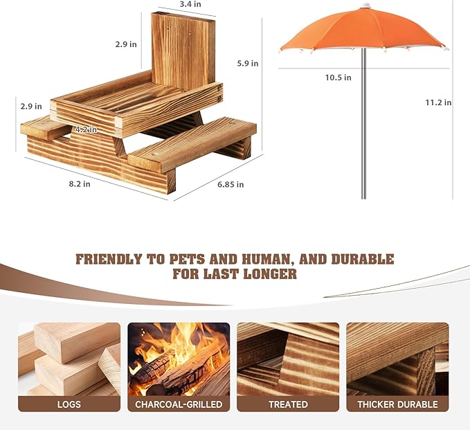 Gnodary Squirrel Feeder with Umbrella, Squirrel Feeders for Outside, Squirrel Picnic Table Feeder - Chipmunk Feeder Hold Corn, Corn Cob, Peanuts Style2 (Orange)