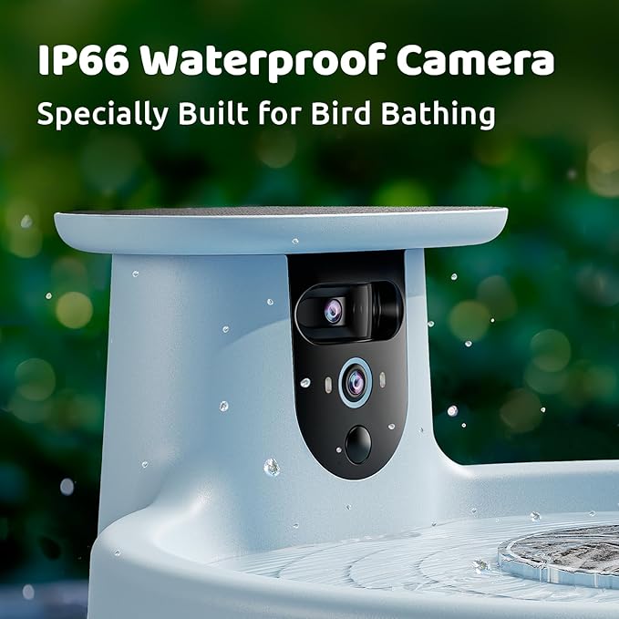 Birdfy Smart Bird Bath with Camera Solar Powered & Fountain & Stand, Dual-Lens Camera for Wildbird Watching, Auto Capture Bird Videos & Motion Detection (AI Lifetime)