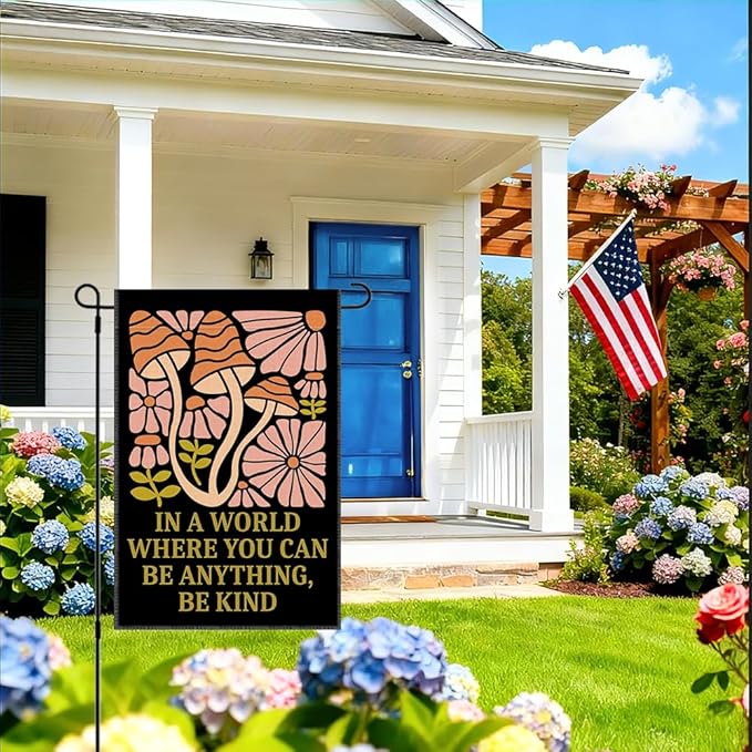RZHV In a World Where You Can Be Anything Be Kind Double-Sided Garden Flag for Outdoor House Yard Sign Garden Decor Parade, Kindness Social Justice Outdoor Banner, Peace Inclusive Yard Sign Decor