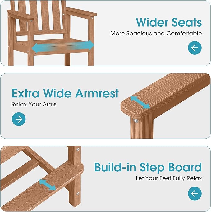 Ciokea Set of 2 Outdoor Tall Bar Chairs, 27" Bar Height Patio Stools with Arms & High Back, Heavy Duty All-Weather Adirondack Tall Chairs for Balcony, Poolside, Deck and Garden, Teak