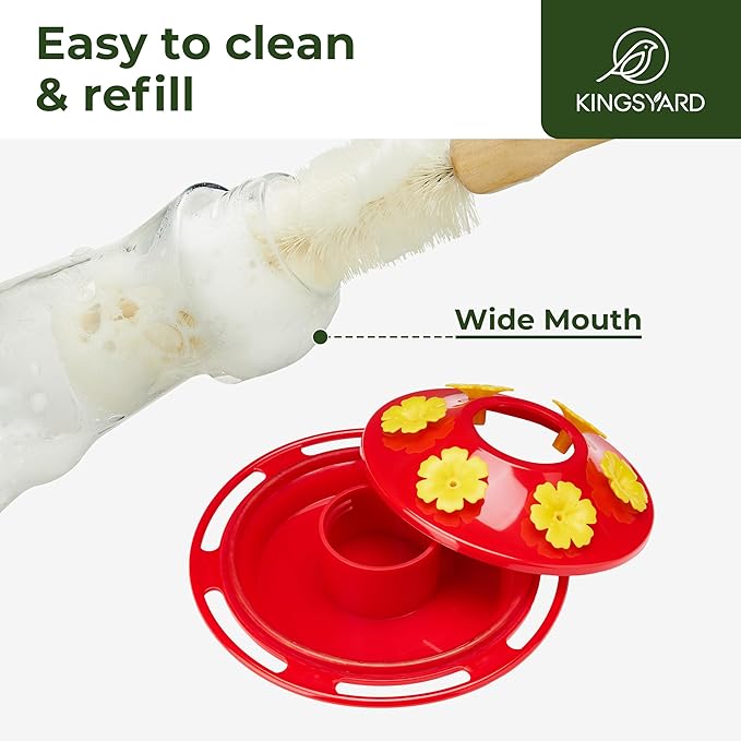 Kingsyard Glass Hummingbird Feeder for Outdoors Hanging - 6 Bee Guard Feeding Ports & Built-in Ant Moat, Wild Bird Feeder for Outside Garden Yard Patio 14 Oz, Updated Red
