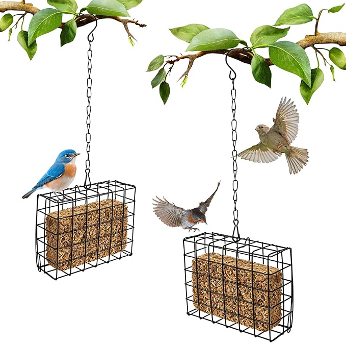 2Pcs Bird Feeder for Outdoors Suet Cage Bird Feeder,Suet and See d Block Cage,Hanging Birds Feeder,Hanging for Garden Yard Outside - Suet Cake Feeders fo Attracting Birds